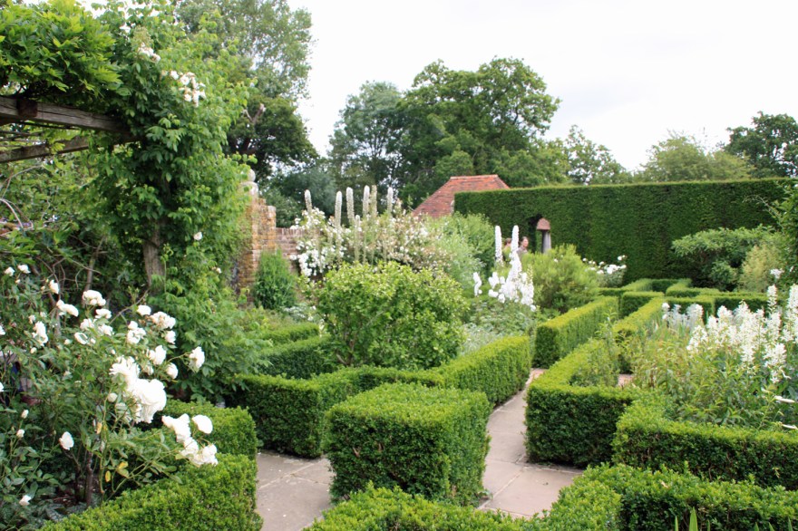 Box hedge flower beds in the white garden